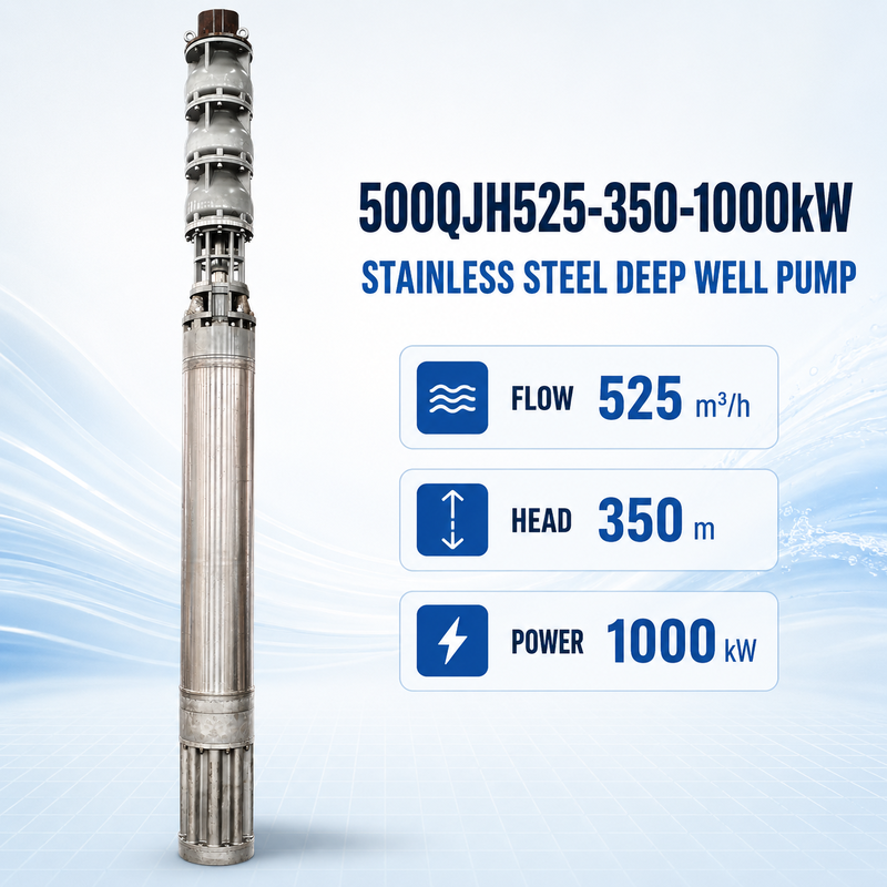 525 m³/h流量 350 m揚程 1000 kW出力 ステンレス製深井戸水中ポンプ 海水用